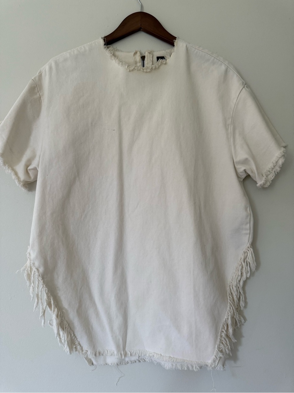 BDG Cream Fringed Short Sleeve Tunic